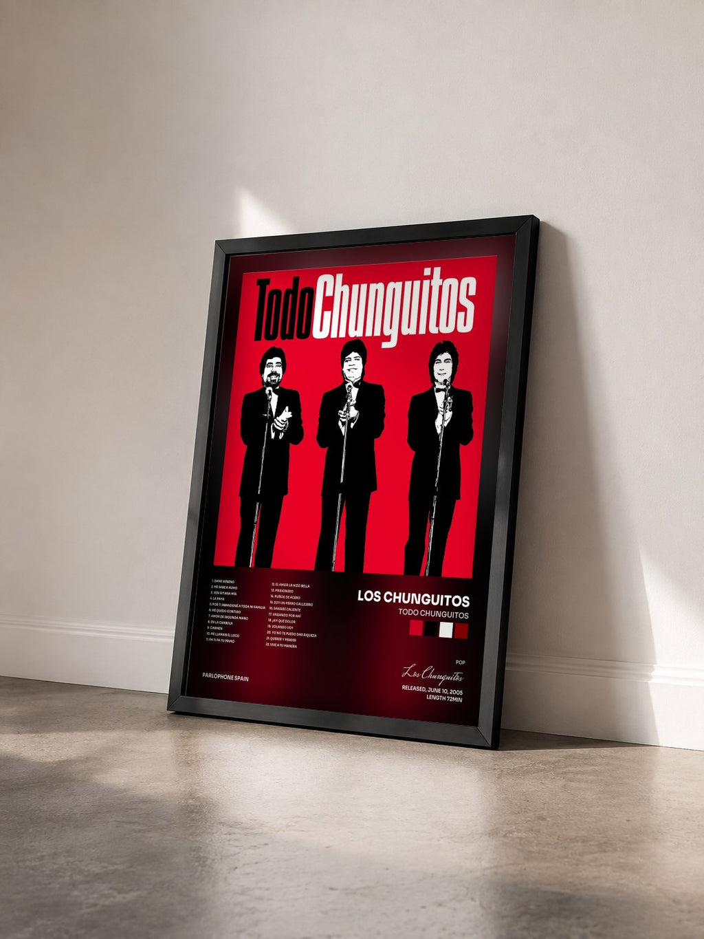 #noir Tableau de l'album Todo Chunguitos de Los Chunguitos vu de trois quarts, cadre noir