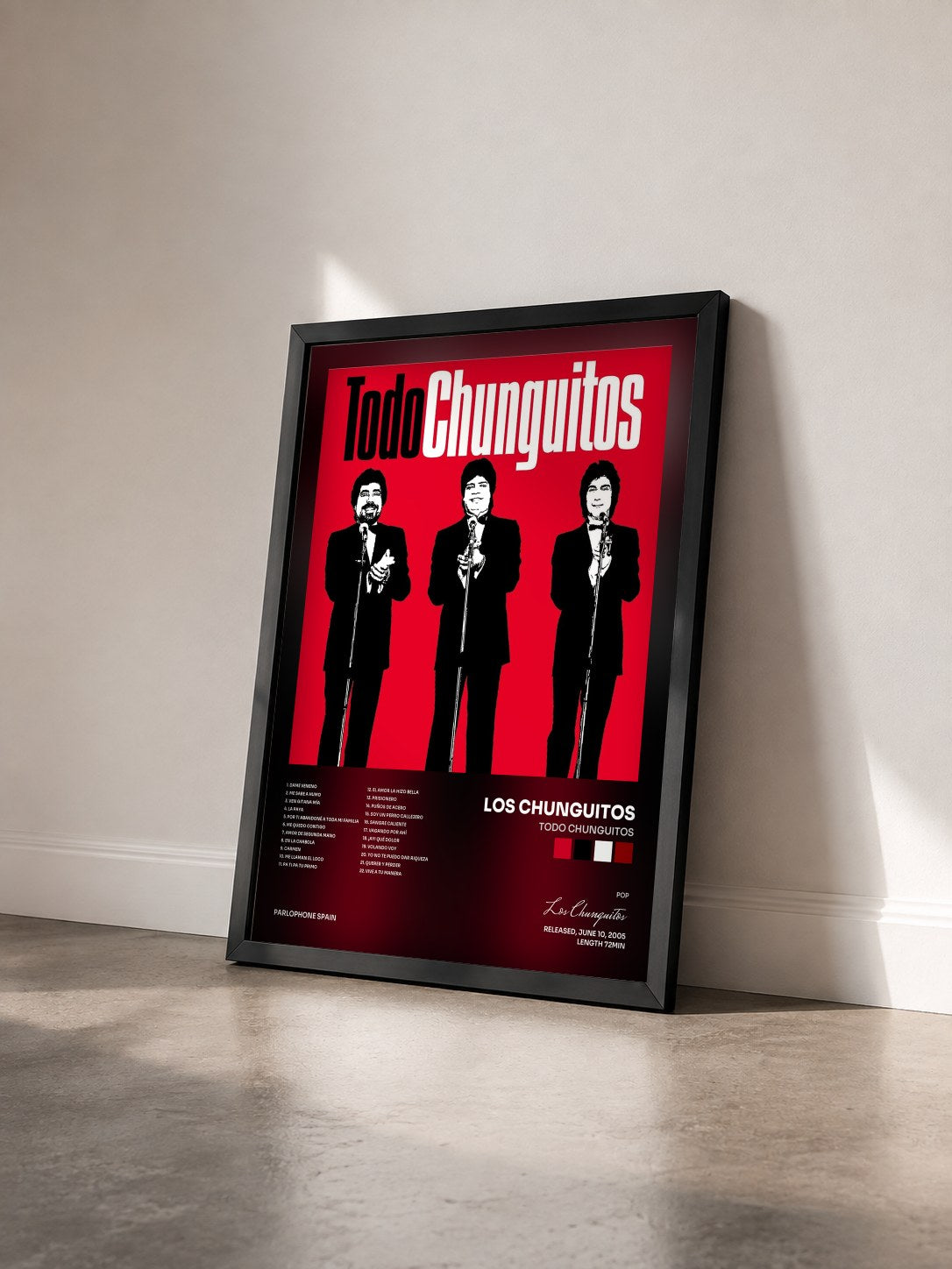 #noir Tableau de l'album Todo Chunguitos de Los Chunguitos vu de trois quarts, cadre noir