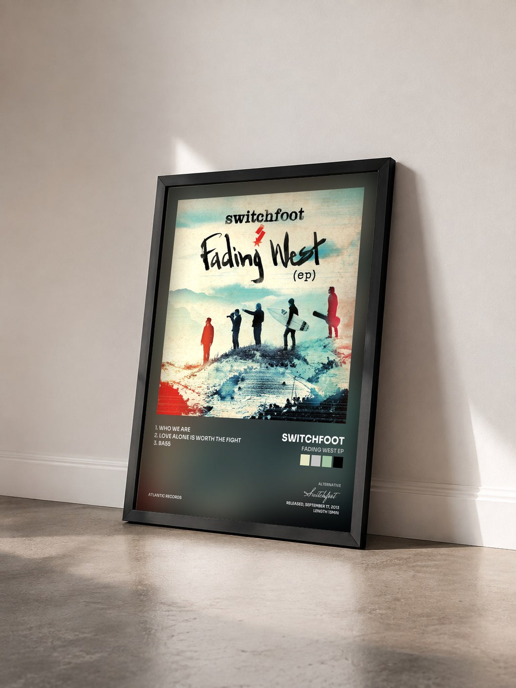 #noir Tableau de l'album Fading West EP de Switchfoot vu de trois quarts, cadre noir