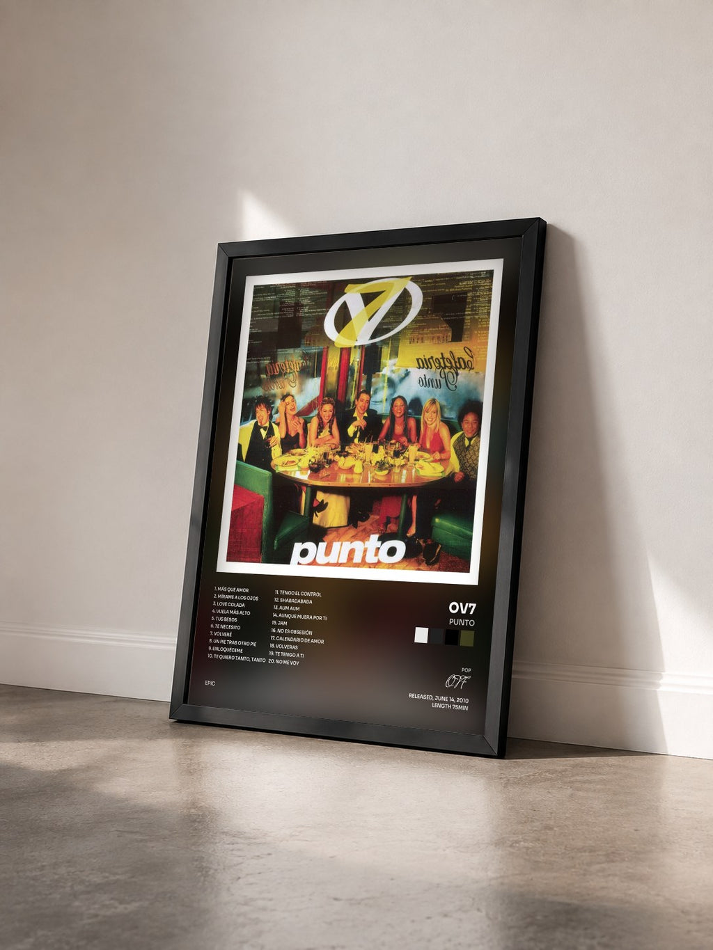 #noir Tableau de l'album Punto de OV7 vu de trois quarts, cadre noir