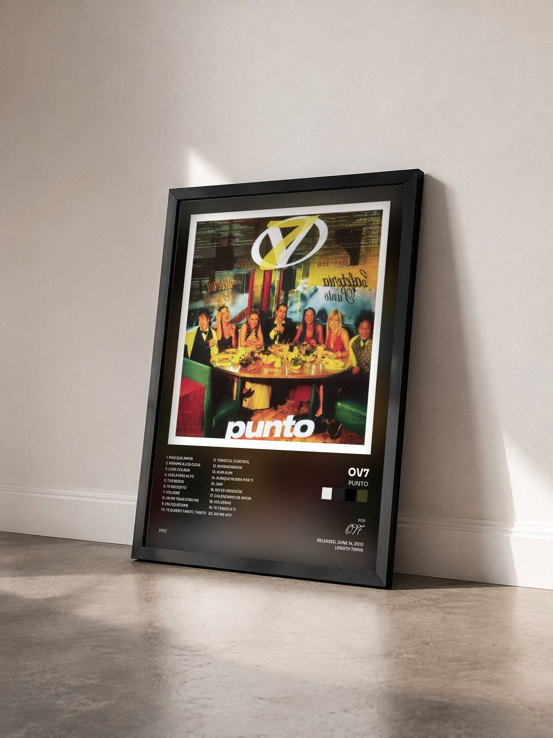 #noir Tableau de l'album Punto de OV7 vu de trois quarts, cadre noir