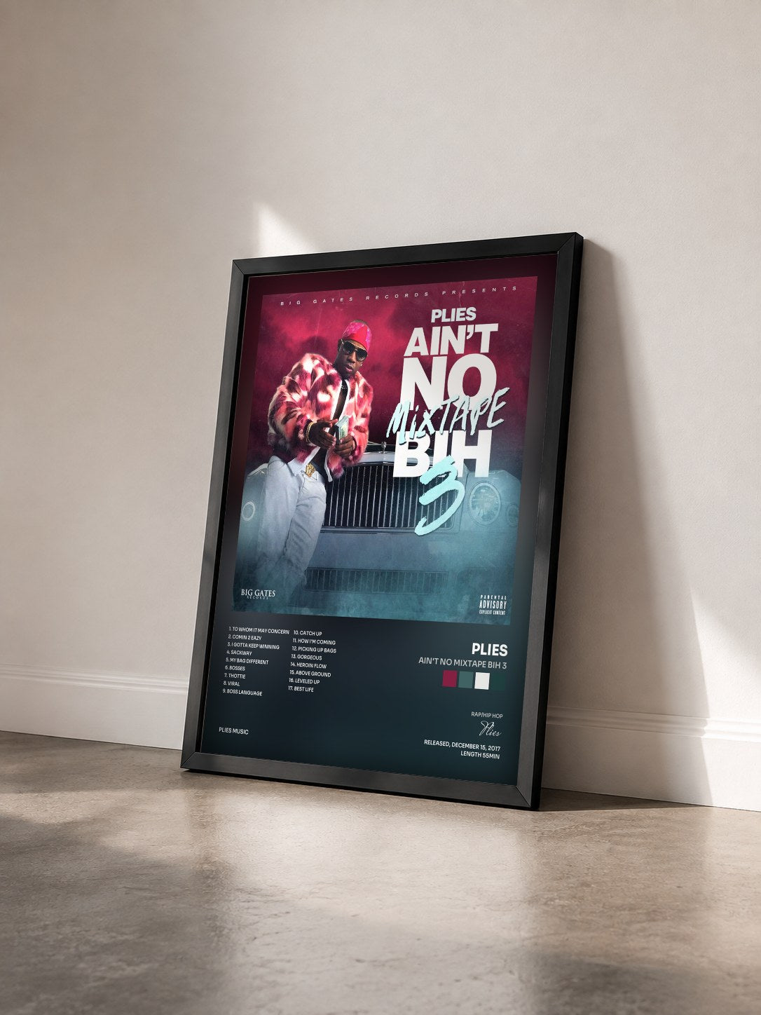 #noir Tableau de l'album Ain't No Mixtape Bih 3 de Plies vu de trois quarts, cadre noir