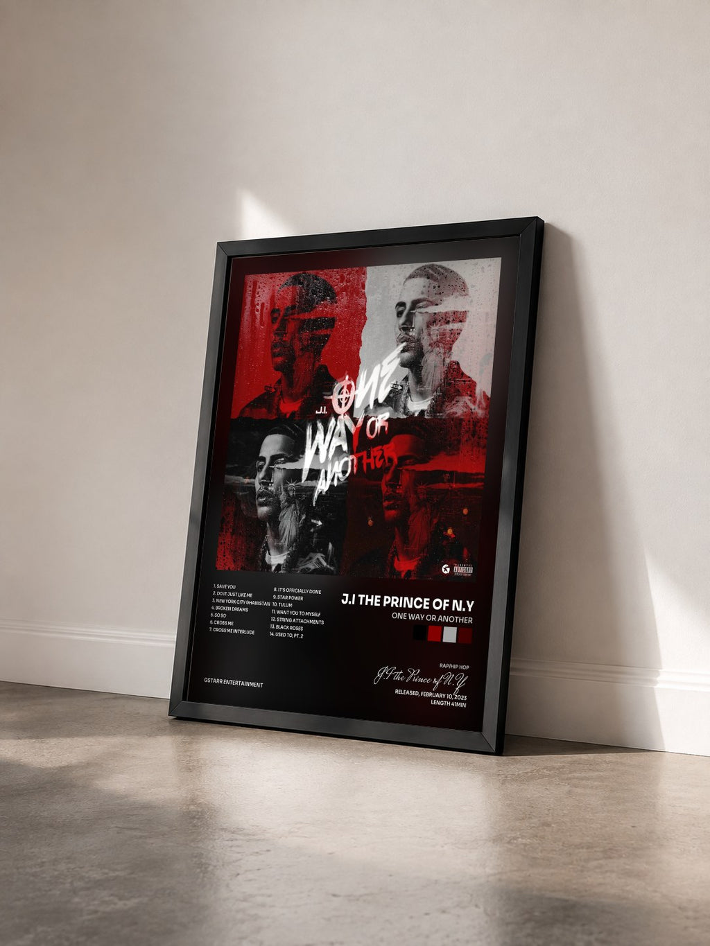 #noir Tableau de l'album One Way Or Another de J.I the Prince of N.Y vu de trois quarts, cadre noir
