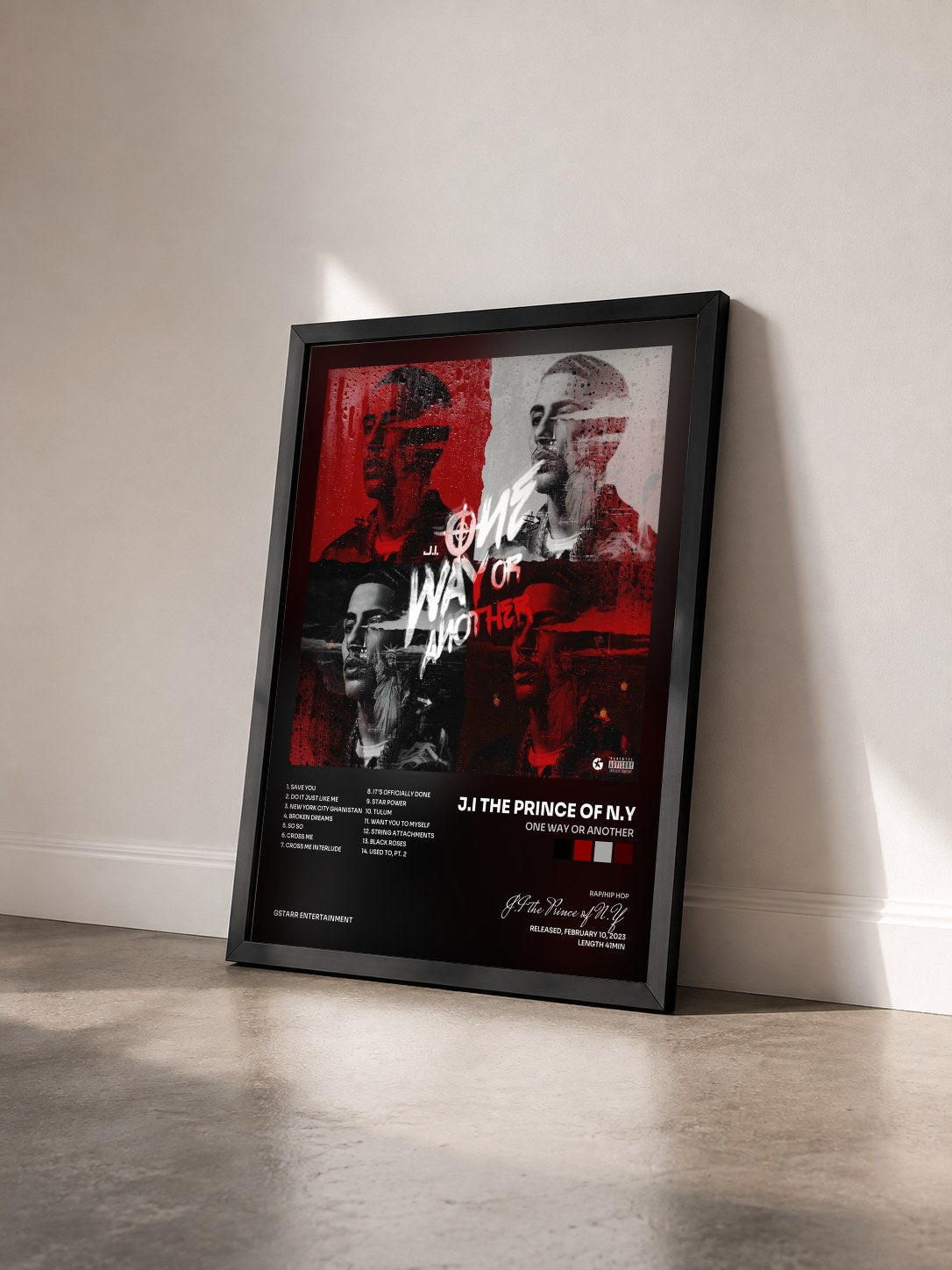 #noir Tableau de l'album One Way Or Another de J.I the Prince of N.Y vu de trois quarts, cadre noir