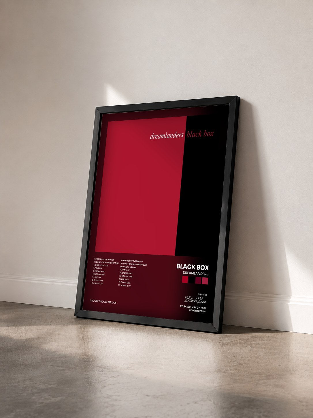#noir Tableau de l'album Dreamlanders de Black Box vu de trois quarts, cadre noir