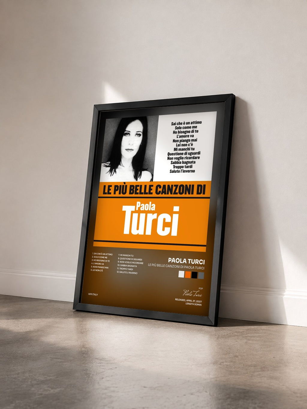 #noir Tableau de l'album Le più belle canzoni di Paola Turci de Paola Turci vu de trois quarts, cadre noir