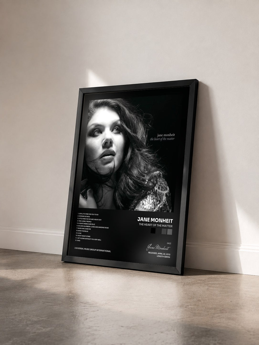 #noir Tableau de l'album The Heart Of The Matter de Jane Monheit vu de trois quarts, cadre noir