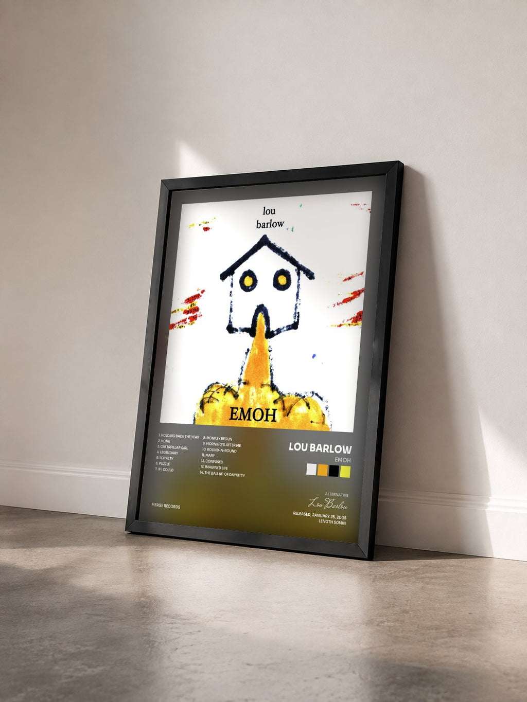 #noir Tableau de l'album Emoh de Lou Barlow vu de trois quarts, cadre noir