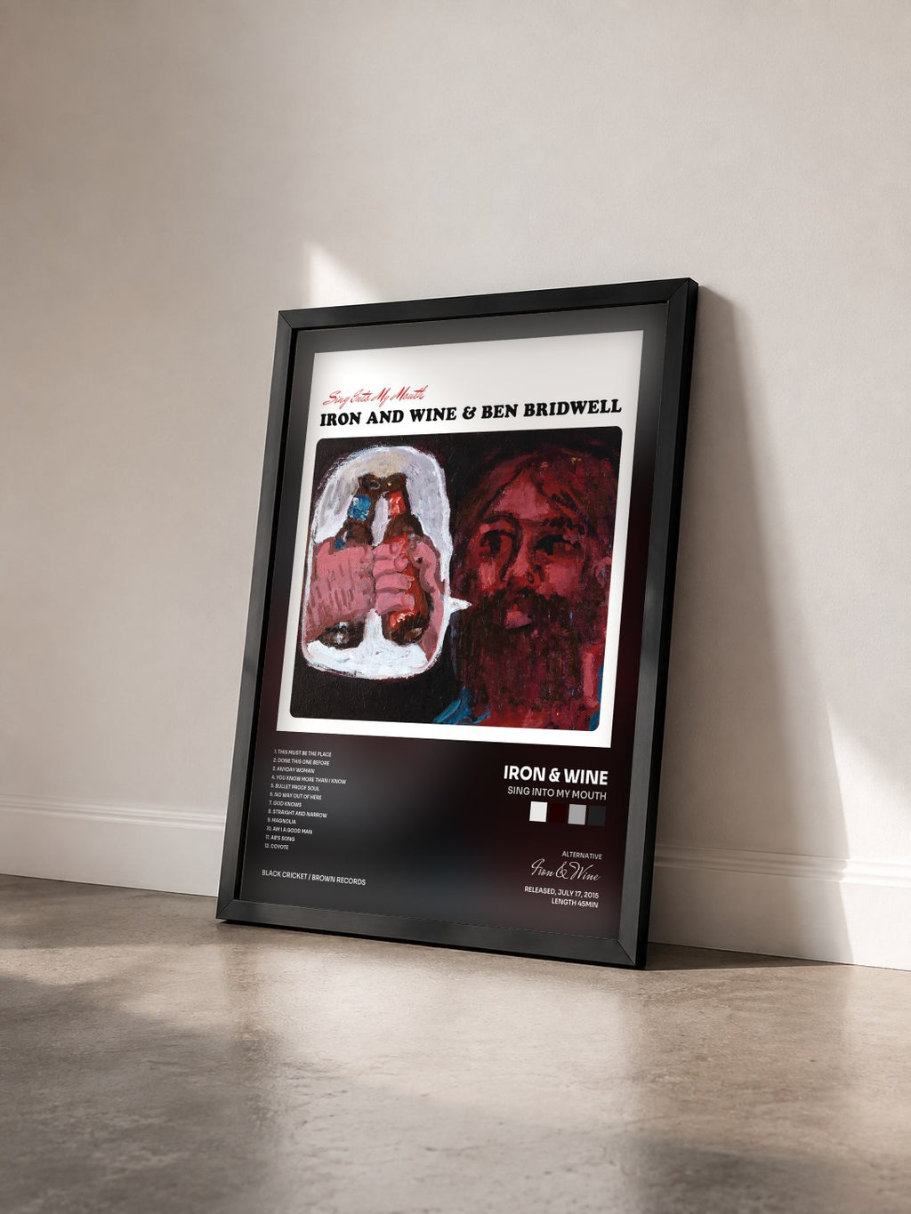 #noir Tableau de l'album Sing Into My Mouth de Iron & Wine vu de trois quarts, cadre noir