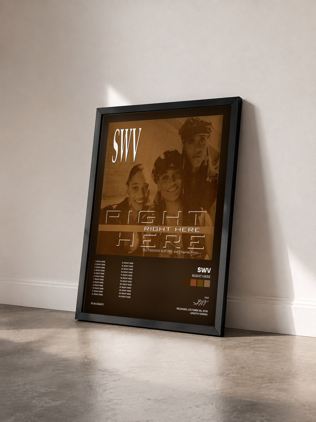 #noir Tableau de l'album Right Here de SWV vu de trois quarts, cadre noir