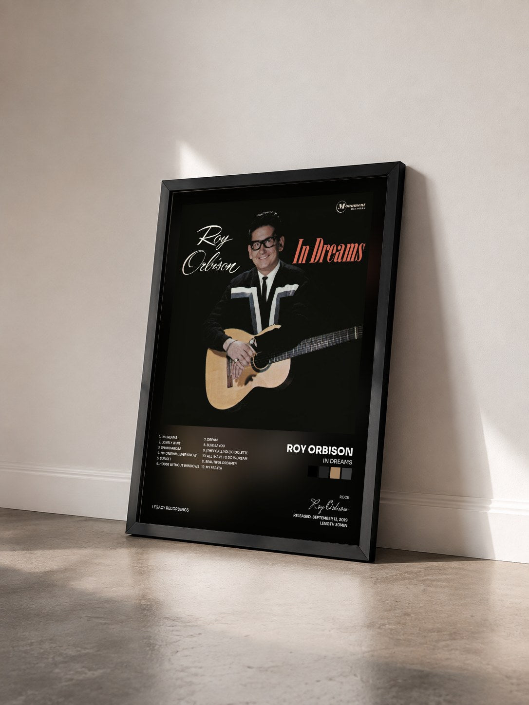 #noir Tableau de l'album In Dreams de Roy Orbison vu de trois quarts, cadre noir
