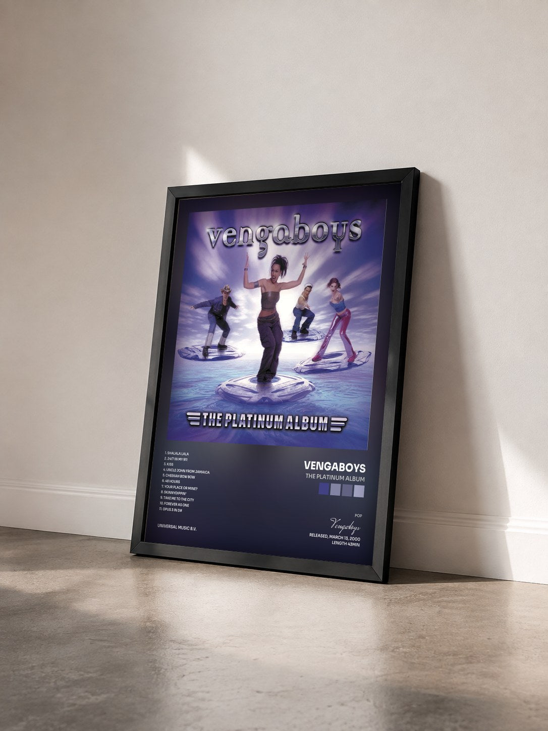 #noir Tableau de l'album The Platinum Album de Vengaboys vu de trois quarts, cadre noir