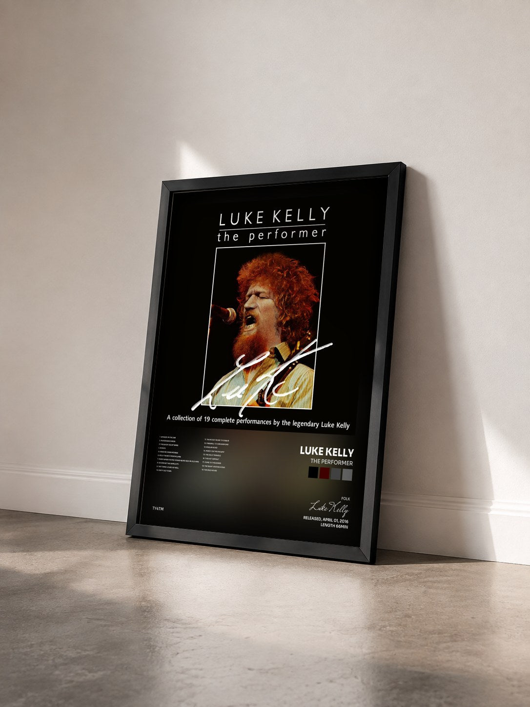 #noir Tableau de l'album The Performer de Luke Kelly vu de trois quarts, cadre noir