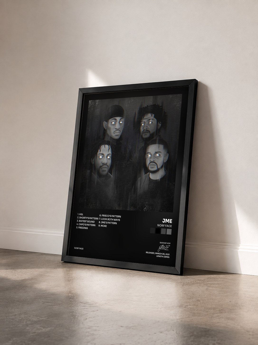 #noir Tableau de l'album Norf Face de JME vu de trois quarts, cadre noir