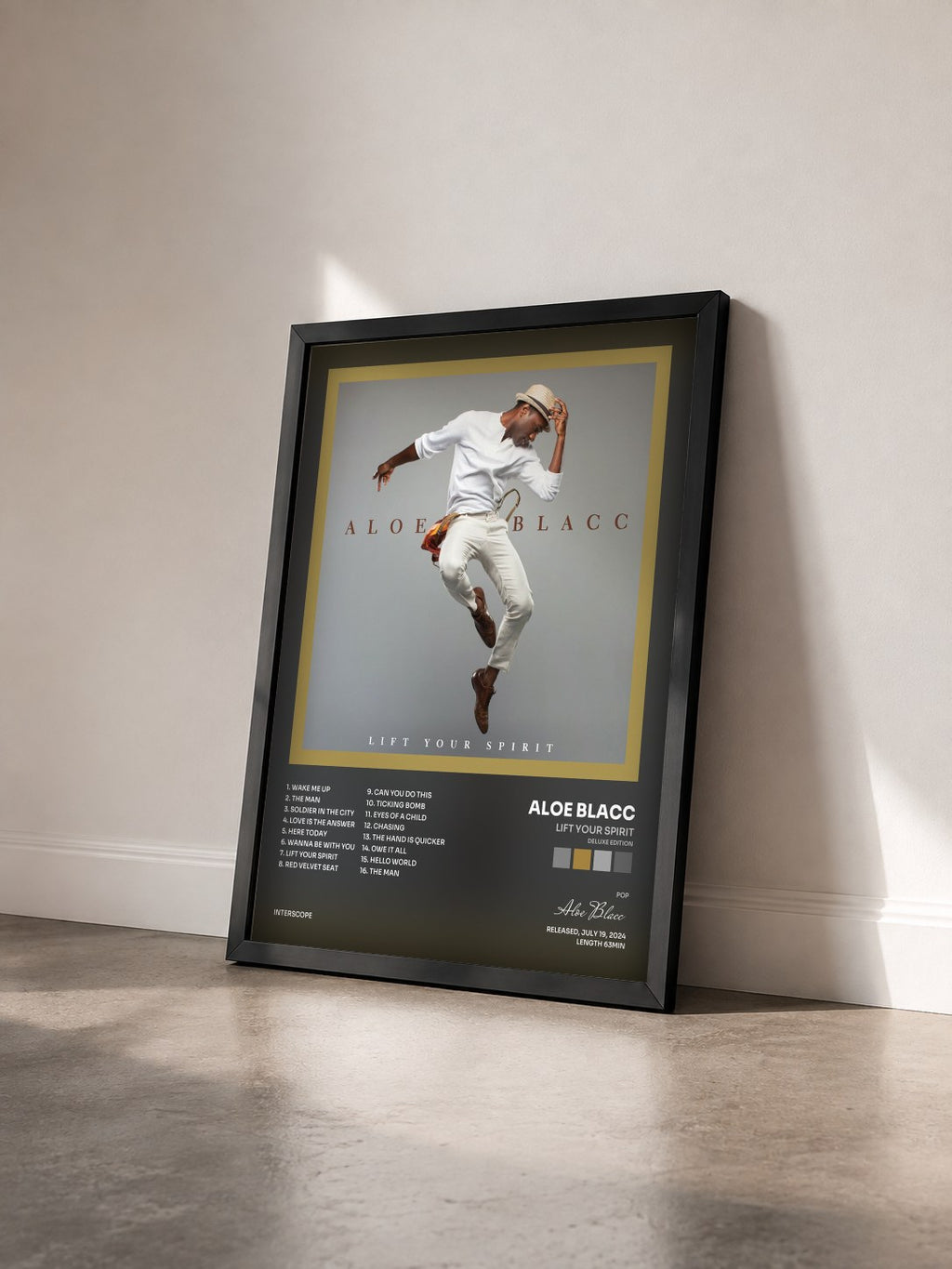 #noir Tableau de l'album Lift Your Spirit (Deluxe Edition) de Aloe Blacc vu de trois quarts, cadre noir