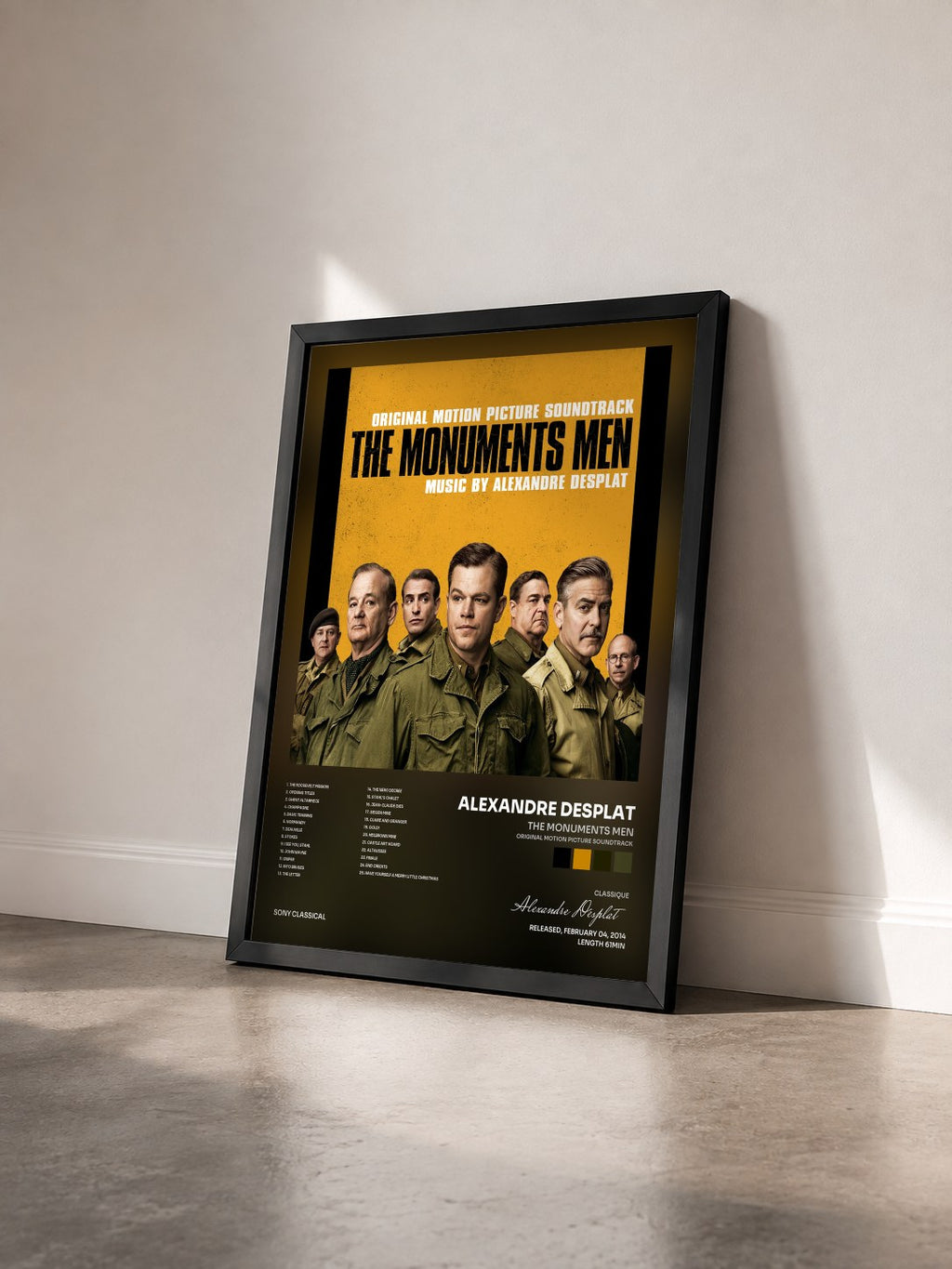 #noir Tableau de l'album The Monuments Men (Original Motion Picture Soundtrack) de Alexandre Desplat vu de trois quarts, cadre noir