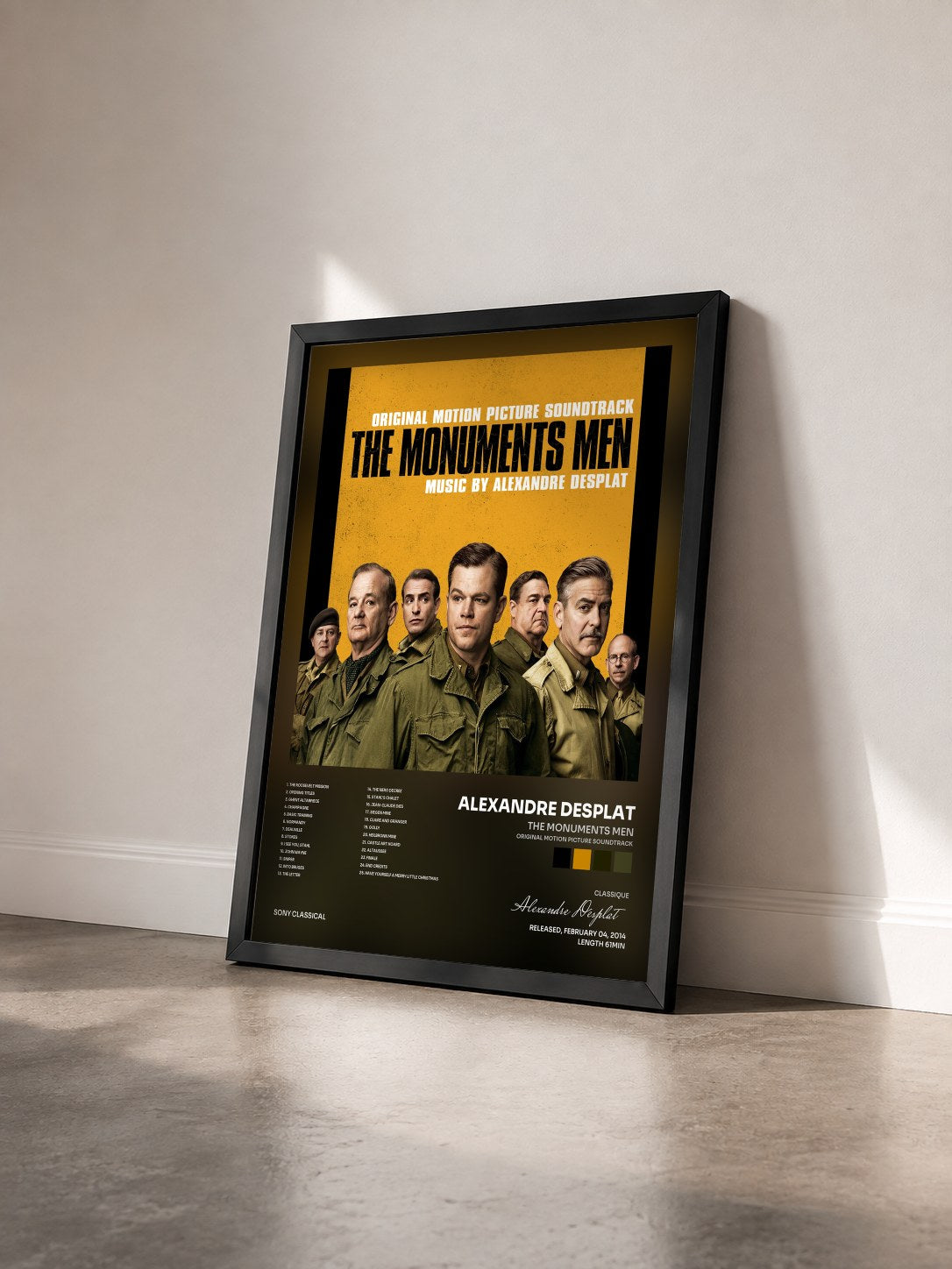 #noir Tableau de l'album The Monuments Men (Original Motion Picture Soundtrack) de Alexandre Desplat vu de trois quarts, cadre noir