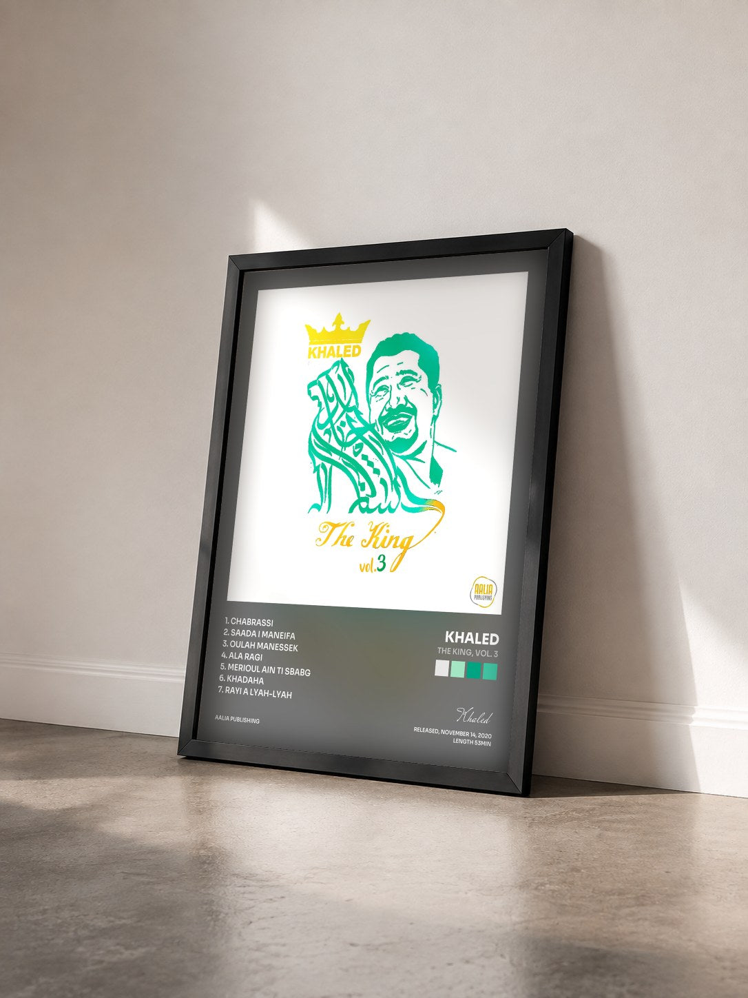 #noir Tableau de l'album The King, Vol. 3 de Khaled vu de trois quarts, cadre noir