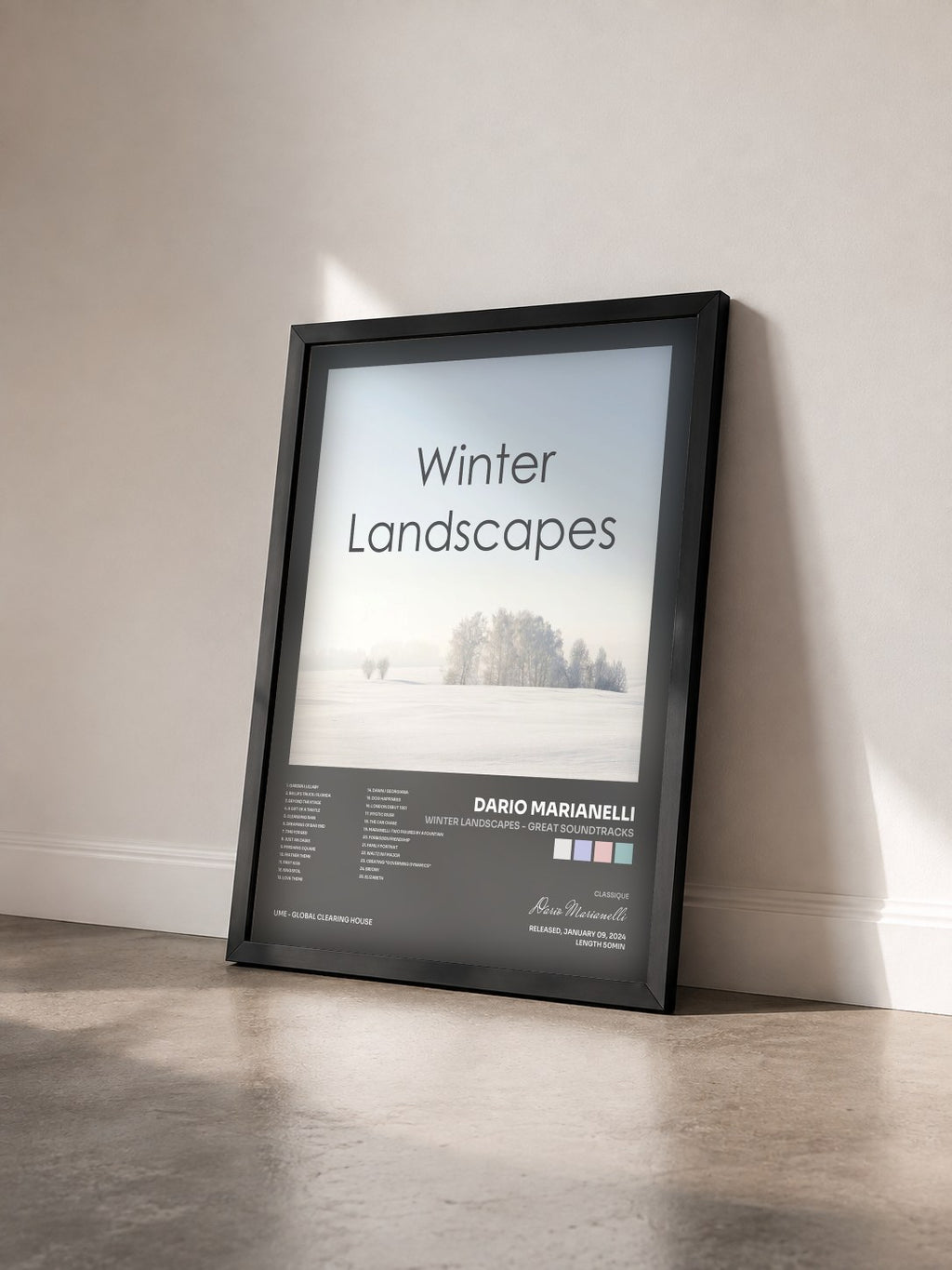 #noir Tableau de l'album Winter Landscapes - Great Soundtracks de Dario Marianelli vu de trois quarts, cadre noir