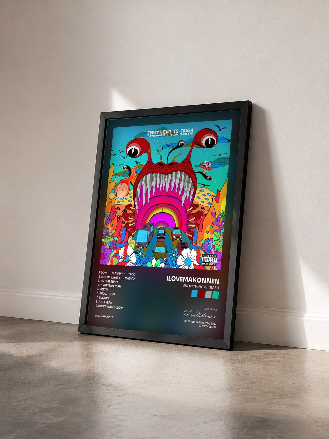 #noir Tableau de l'album Everything Is Trash de ILoveMakonnen vu de trois quarts, cadre noir