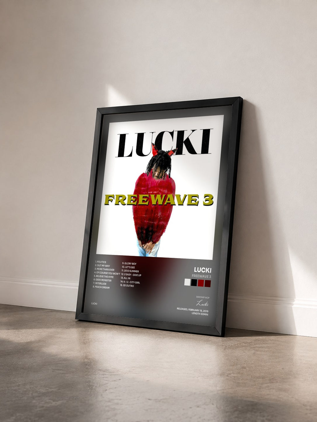 #noir Tableau de l'album Freewave 3 de Lucki vu de trois quarts, cadre noir