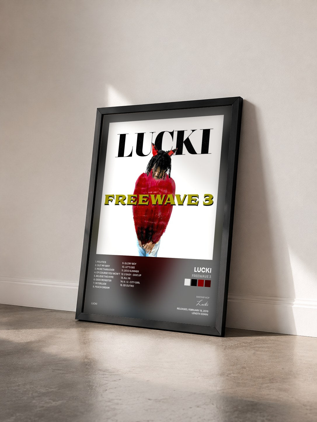 #noir Tableau de l'album Freewave 3 de Lucki vu de trois quarts, cadre noir