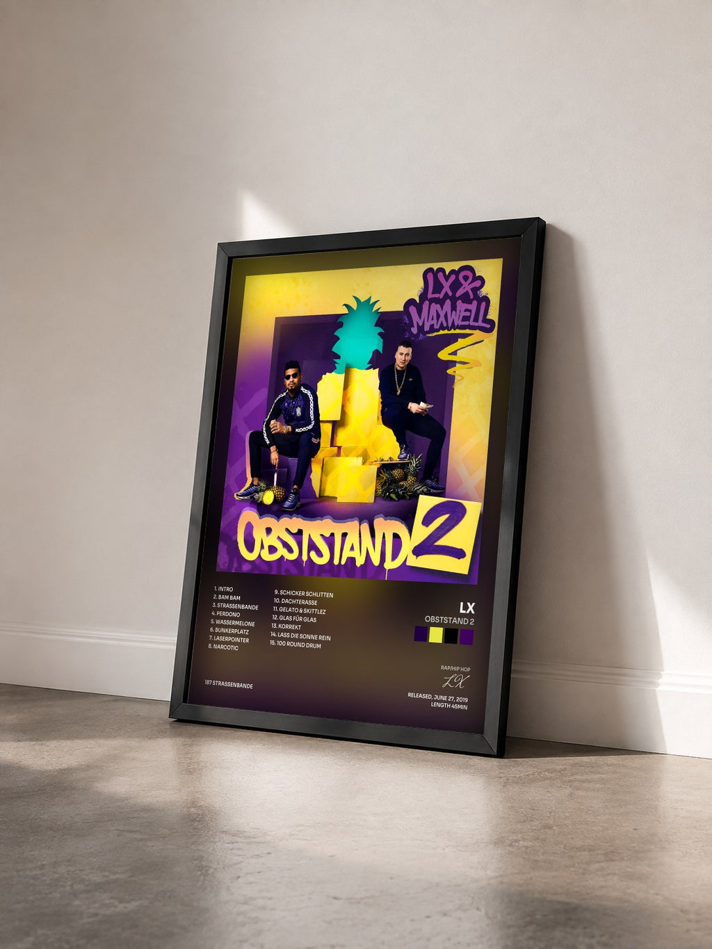 #noir Tableau de l'album Obststand 2 de LX vu de trois quarts, cadre noir