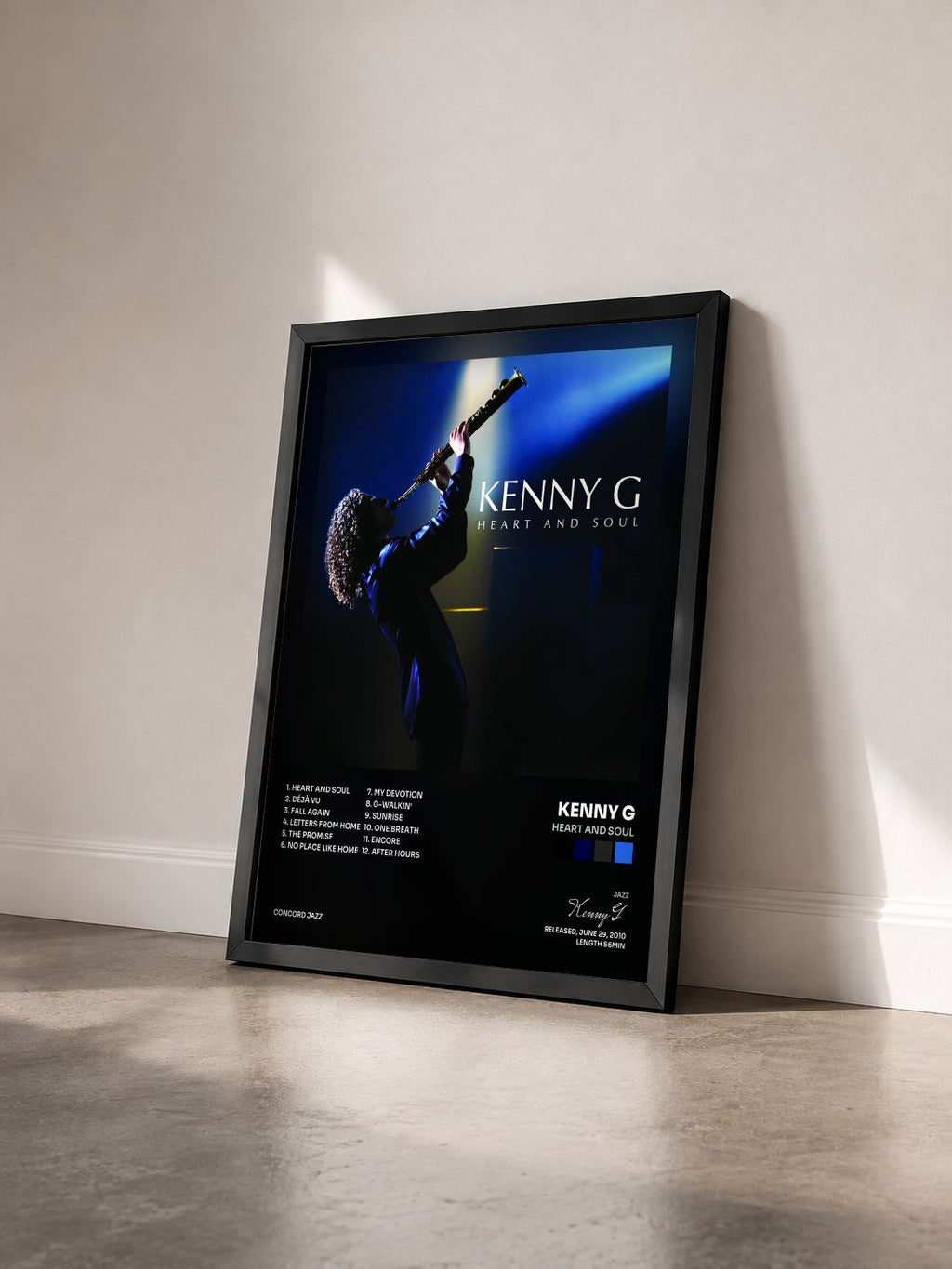#noir Tableau de l'album Heart And Soul de Kenny G vu de trois quarts, cadre noir