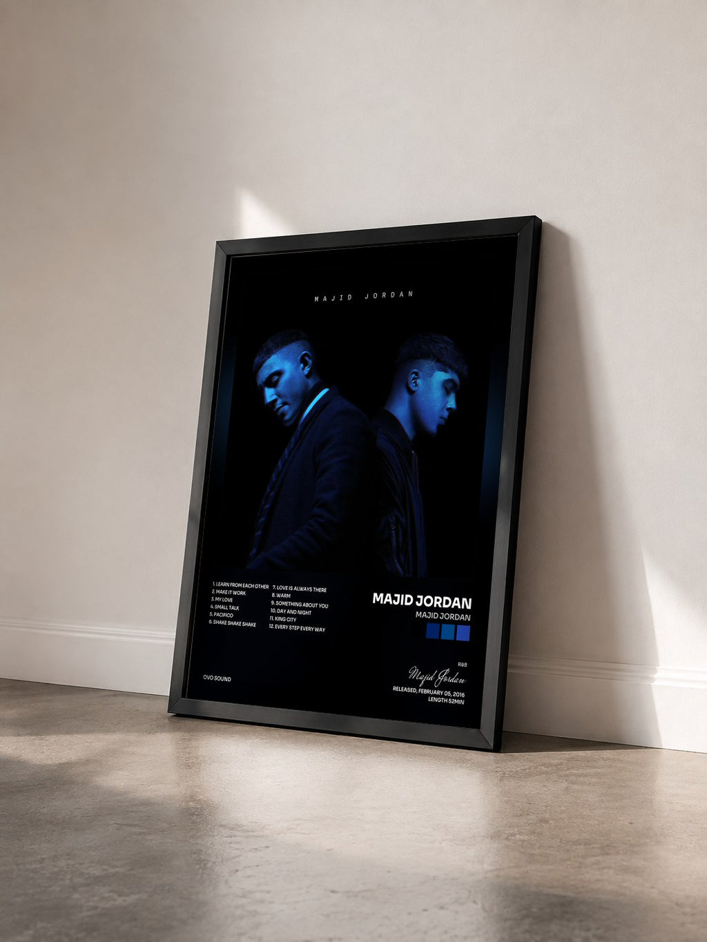#noir Tableau de l'album Majid Jordan de Majid Jordan vu de trois quarts, cadre noir