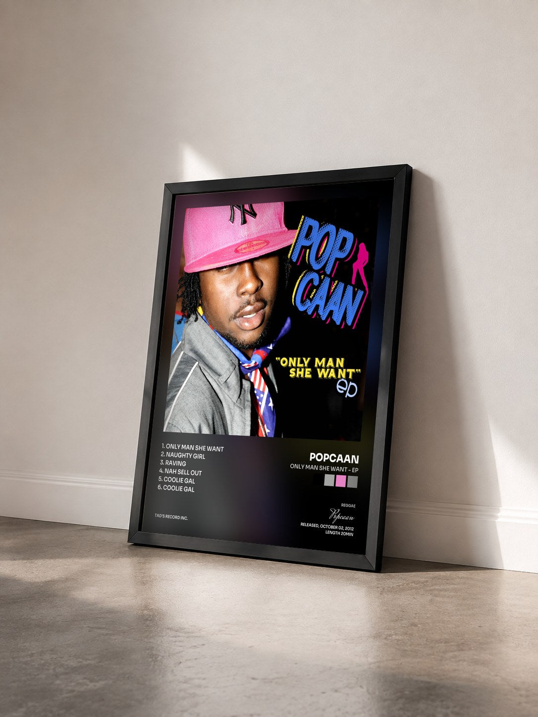 #noir Tableau de l'album Only Man She Want - EP de Popcaan vu de trois quarts, cadre noir