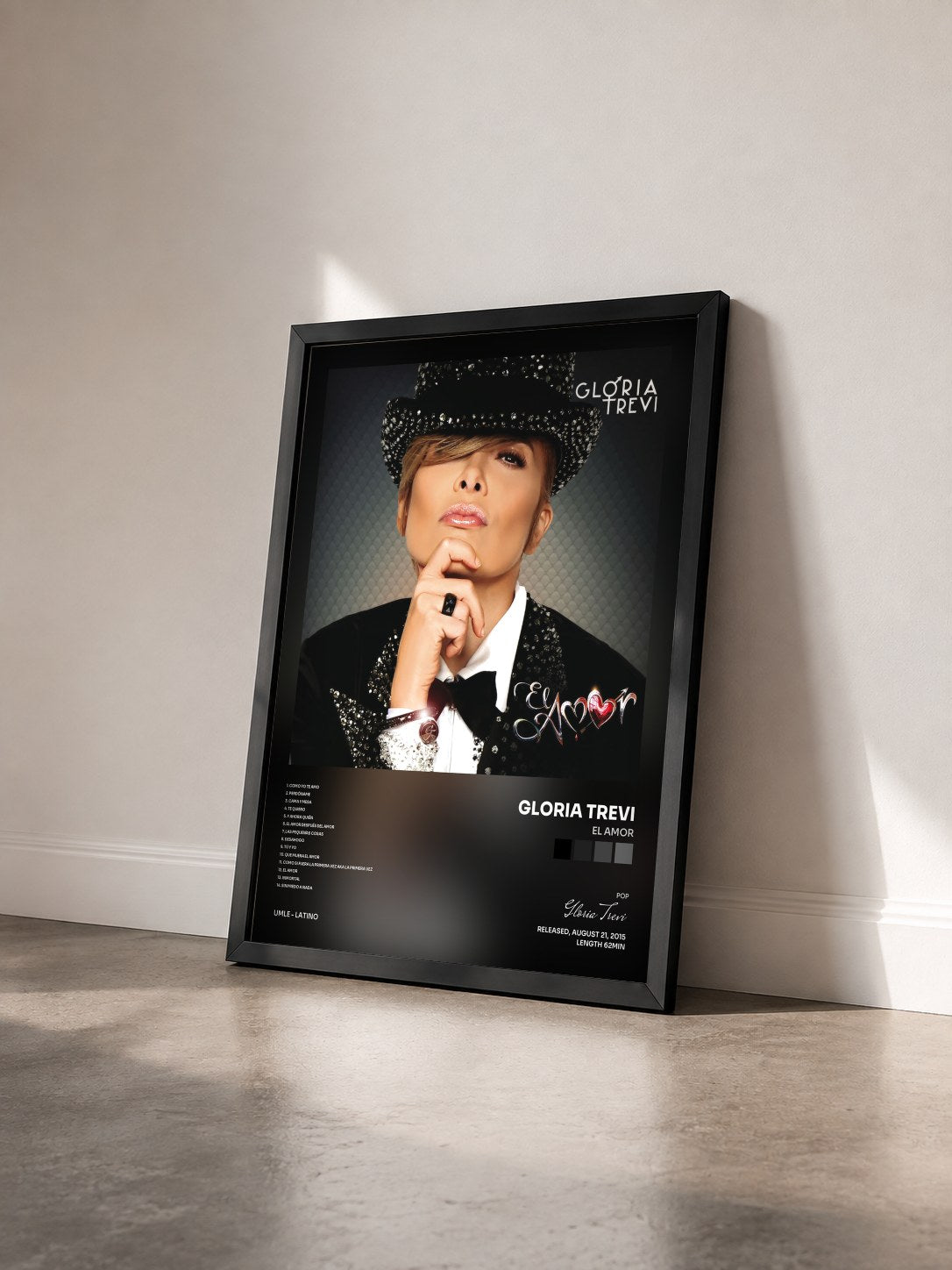 #noir Tableau de l'album El Amor de Gloria Trevi vu de trois quarts, cadre noir