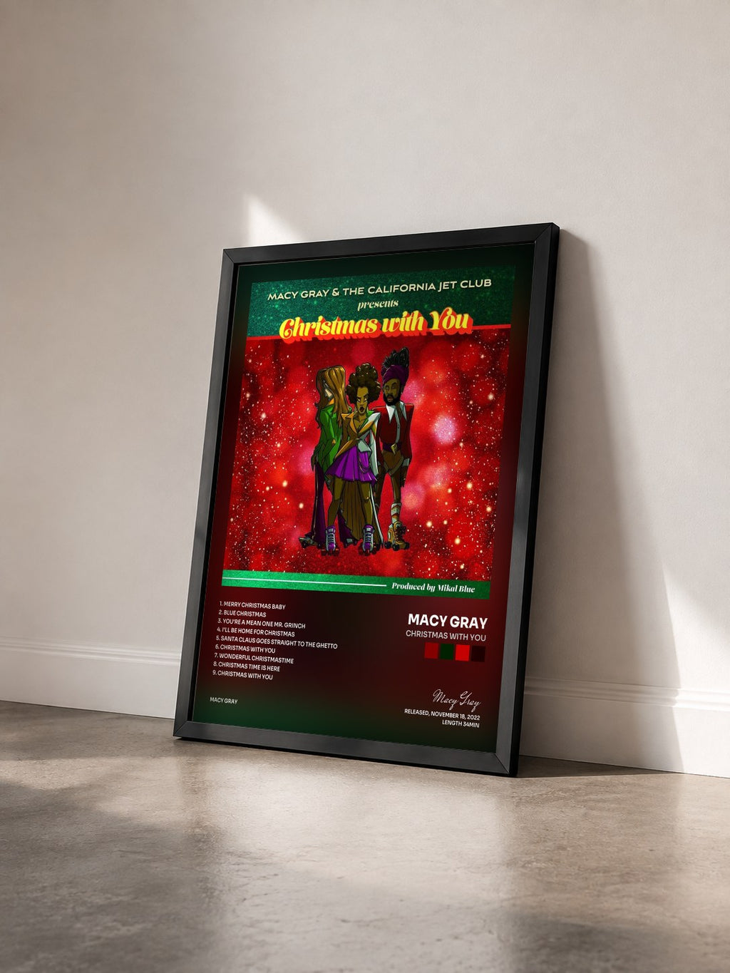 #noir Tableau de l'album Christmas with You de Macy Gray vu de trois quarts, cadre noir