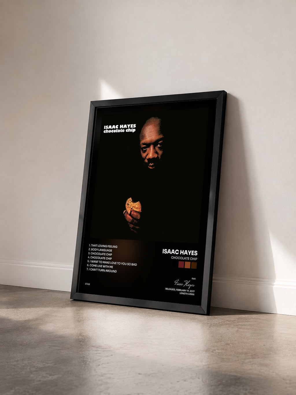 #noir Tableau de l'album Chocolate Chip de Isaac Hayes vu de trois quarts, cadre noir