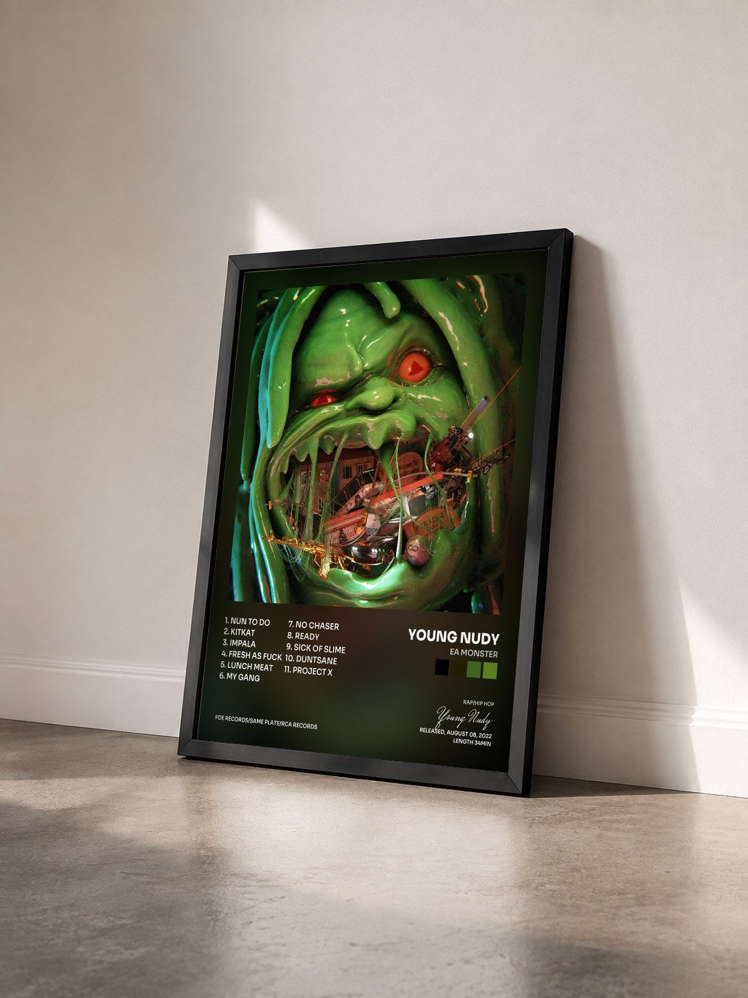 #noir Tableau de l'album EA Monster de Young Nudy vu de trois quarts, cadre noir