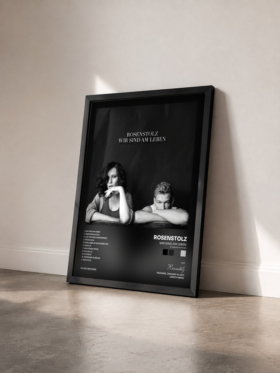 #noir Tableau de l'album Wir sind am Leben (Standard Edition) de Rosenstolz vu de trois quarts, cadre noir