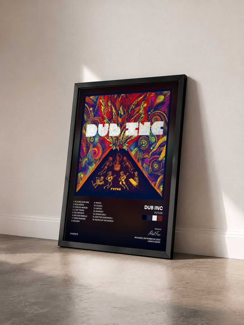 #noir Tableau de l'album Futur de Dub Inc vu de trois quarts, cadre noir
