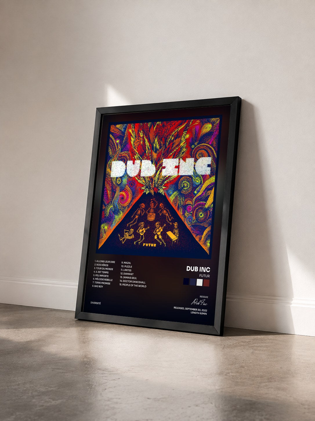 #noir Tableau de l'album Futur de Dub Inc vu de trois quarts, cadre noir