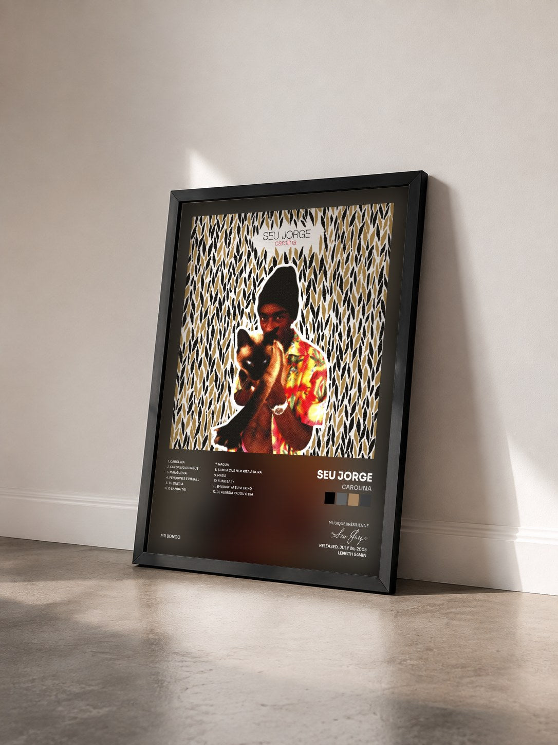 #noir Tableau de l'album Carolina de Seu Jorge vu de trois quarts, cadre noir