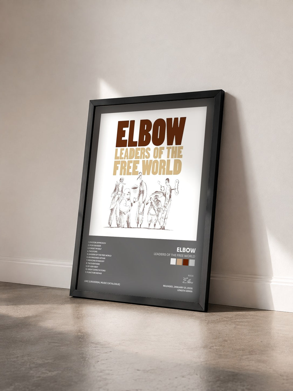 #noir Tableau de l'album Leaders Of The Free World de Elbow vu de trois quarts, cadre noir