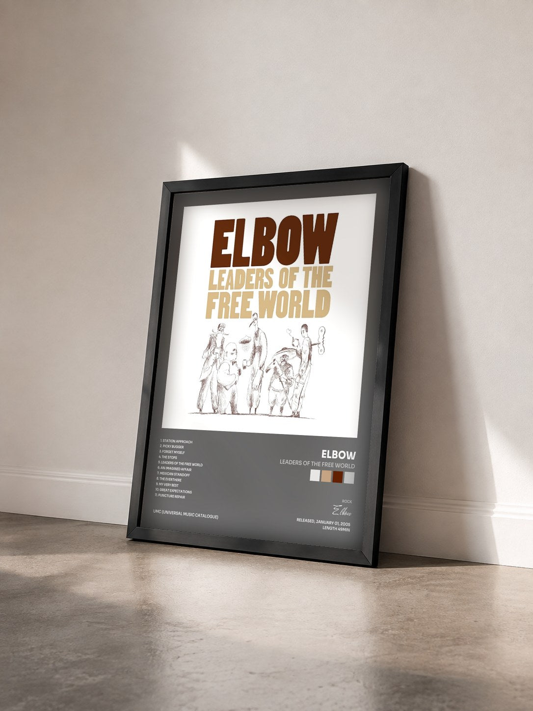#noir Tableau de l'album Leaders Of The Free World de Elbow vu de trois quarts, cadre noir