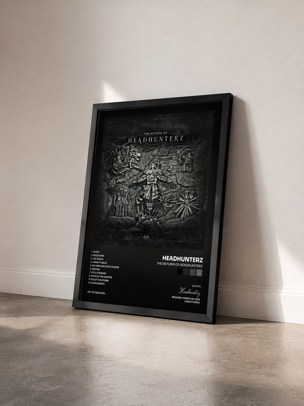 #noir Tableau de l'album The Return Of Headhunterz de Headhunterz vu de trois quarts, cadre noir