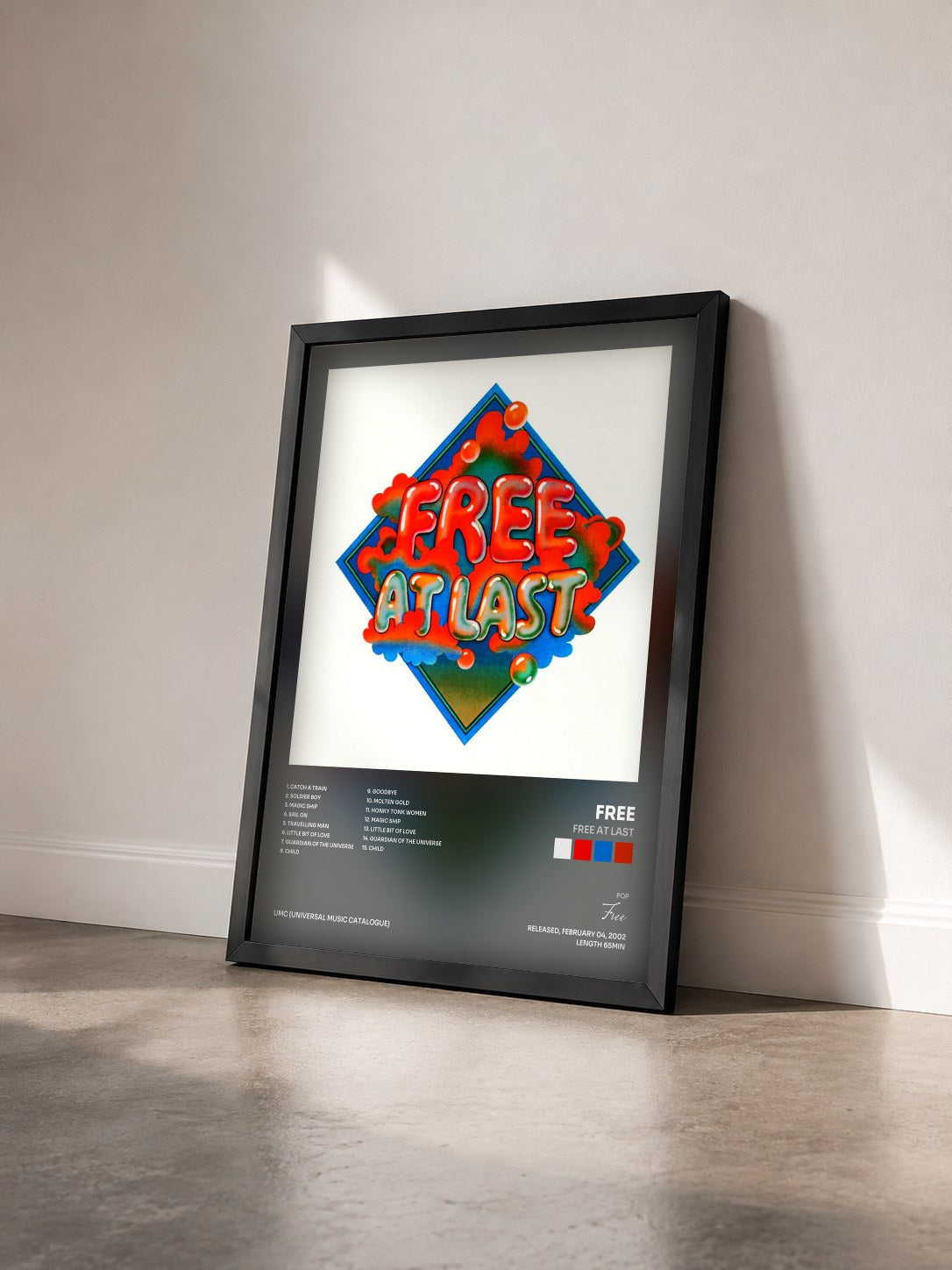 #noir Tableau de l'album Free At Last de Free vu de trois quarts, cadre noir