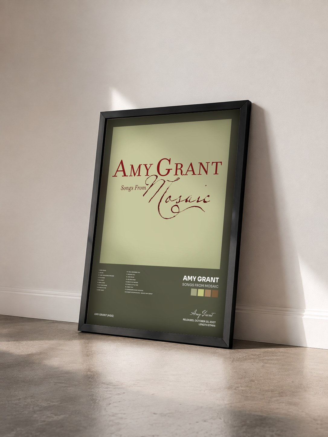 #noir Tableau de l'album Songs From Mosaic de Amy Grant vu de trois quarts, cadre noir