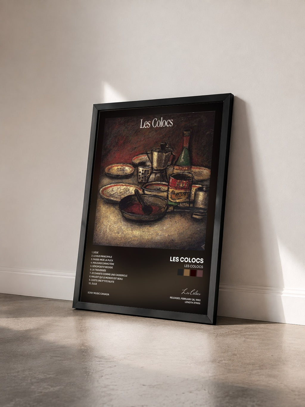 #noir Tableau de l'album Les Colocs de Les Colocs vu de trois quarts, cadre noir