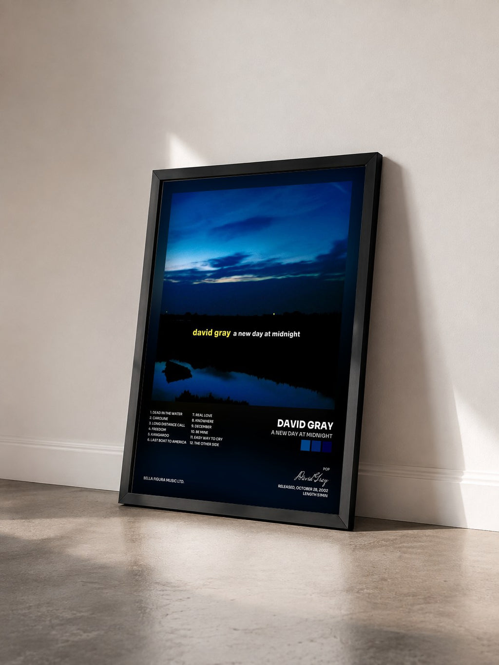 #noir Tableau de l'album A New Day at Midnight de David Gray vu de trois quarts, cadre noir