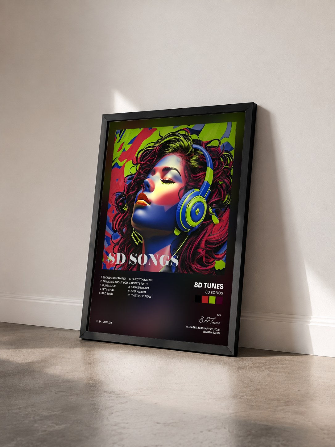 #noir Tableau de l'album 8D Songs de 8D Tunes vu de trois quarts, cadre noir