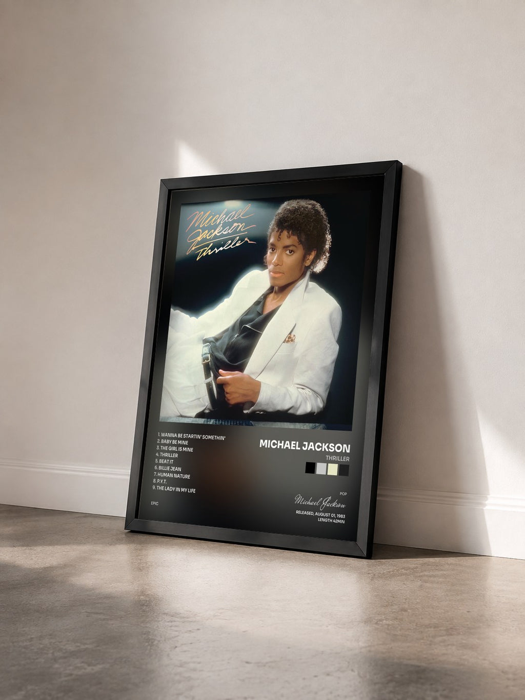 #noir Thriller di Michael Jackson in stampa incorniciata vista di tre quarti, cornice nera
