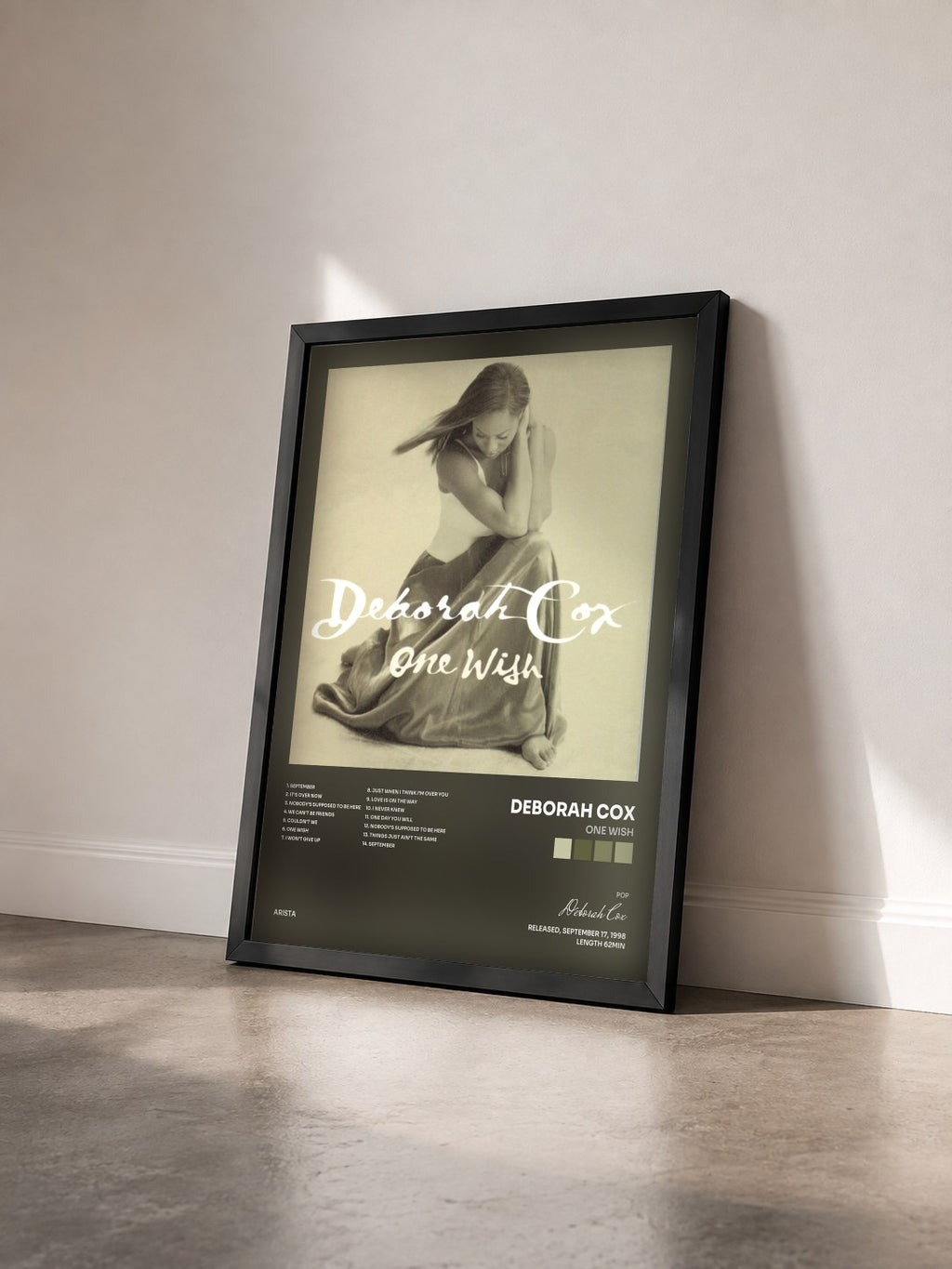 #noir Tableau de l'album One Wish de Deborah Cox vu de trois quarts, cadre noir
