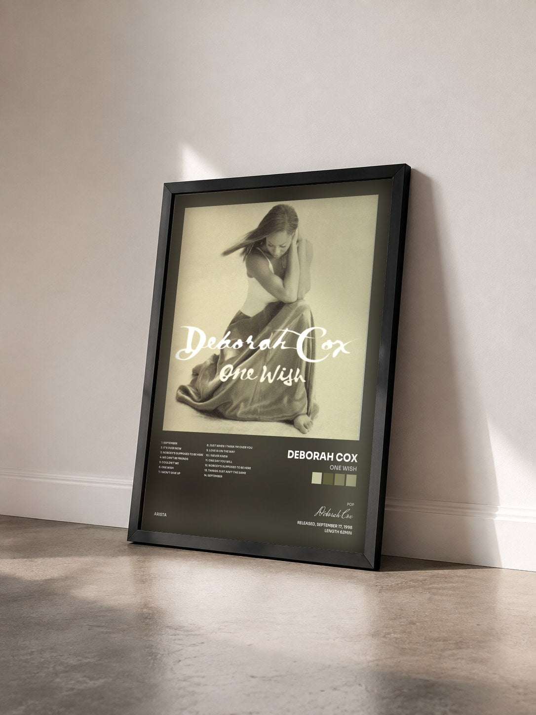 #noir Tableau de l'album One Wish de Deborah Cox vu de trois quarts, cadre noir