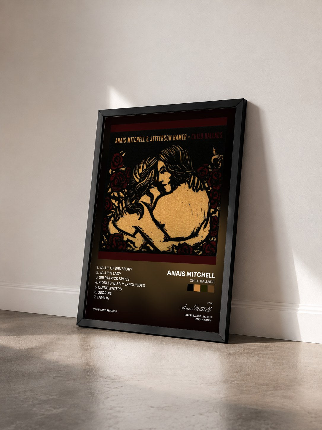 #noir Tableau de l'album Child Ballads de Anais Mitchell vu de trois quarts, cadre noir